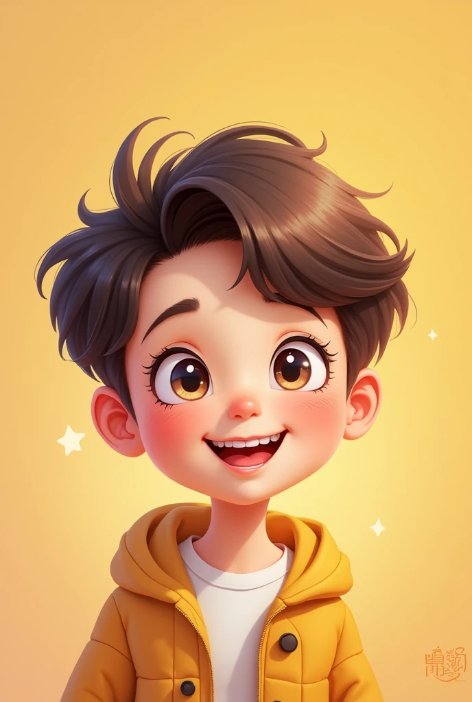 Cartoon cute short haired girl smiling happily