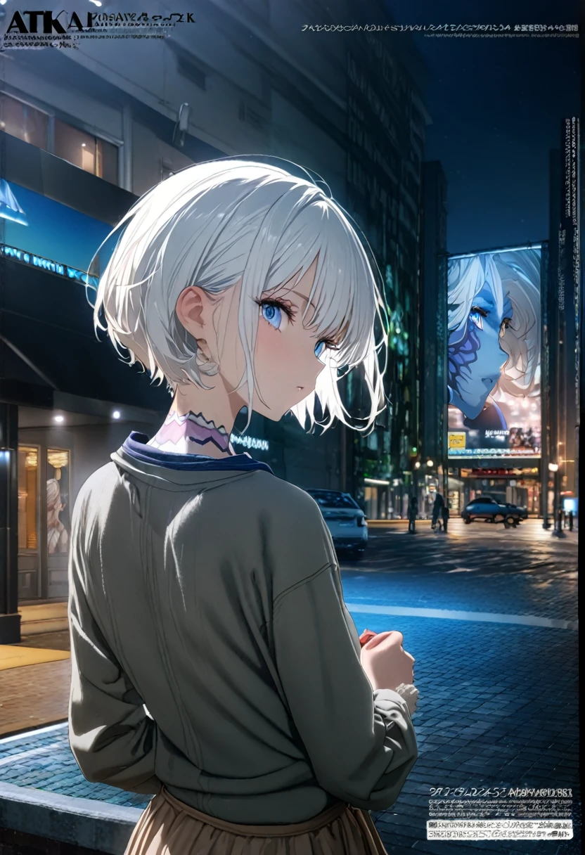  (8K, 4K, Best Quality, High Resolution: 1.2) ,1 girl, ((megami magazine)), white hair, short hair, blue eyes
、((masterpiece)),(((Best quality))),(Character Design Sheet,same character,Front,side,back),iRAW photo, portrait photo 25 years.about Girl in casual clothes, night, City street, (highly detailed skin:1.2), 8k contract, SLR camera, soft lighting, high quality, granularity, Fujifilm XT3,score_9,score_8_up,score_7_up,dramatic lighting,highly detailed,high budget,bokeh,cinemascope,moody,epic,gorgeous,film grain,grainy,masterpiece,best quality,perfect anatomy,very aesthetic,official art,8k,