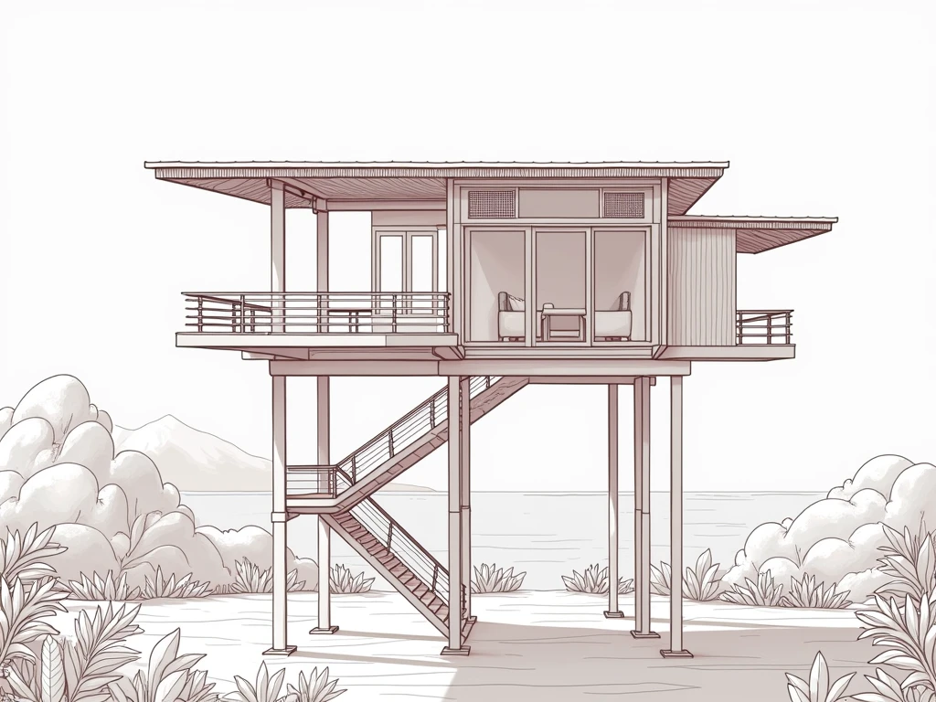 Architectural isometric of a stilt house