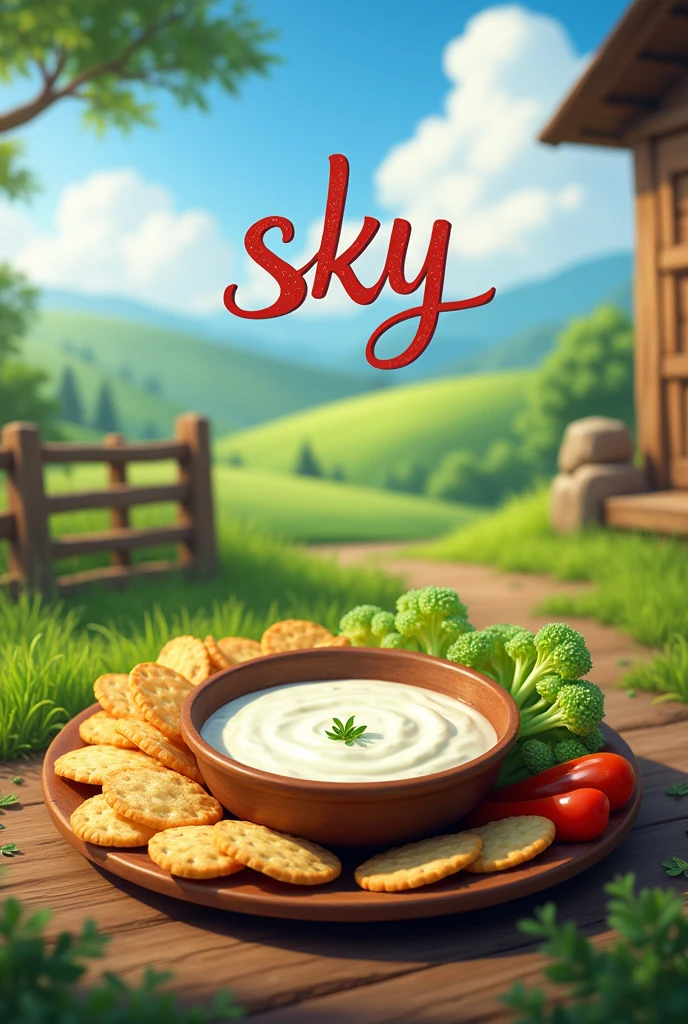 Write sky in bengali and a ranch dip beside it