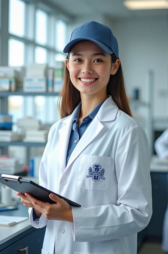nutrition intern at uan, with cap and lab coat