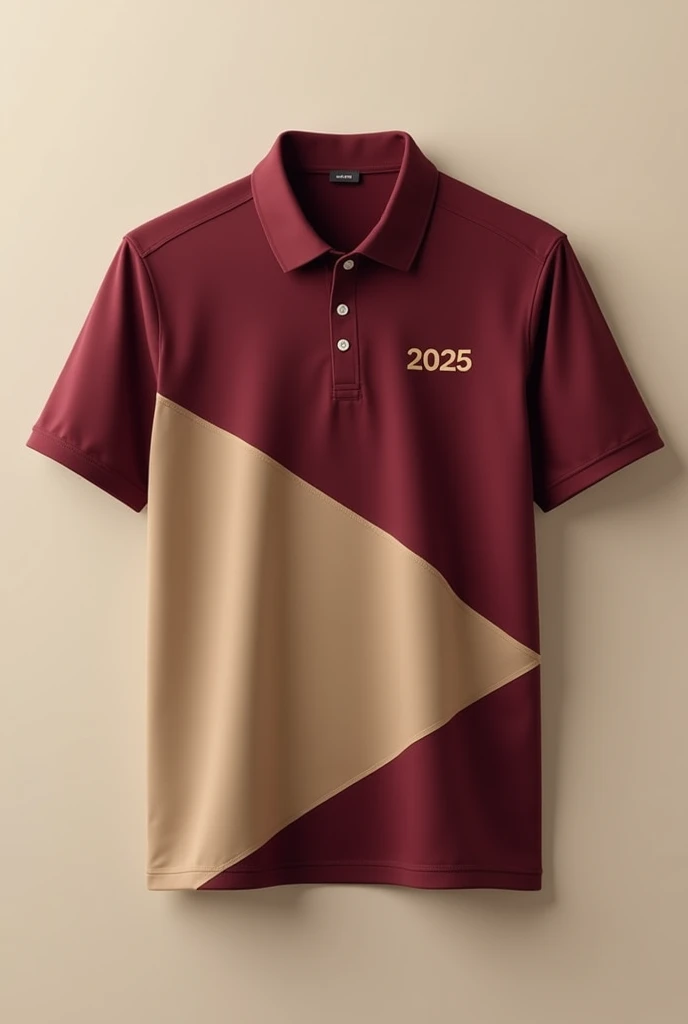 2025 promotion polo shirt, red wine and beige color, with simple design in the front part