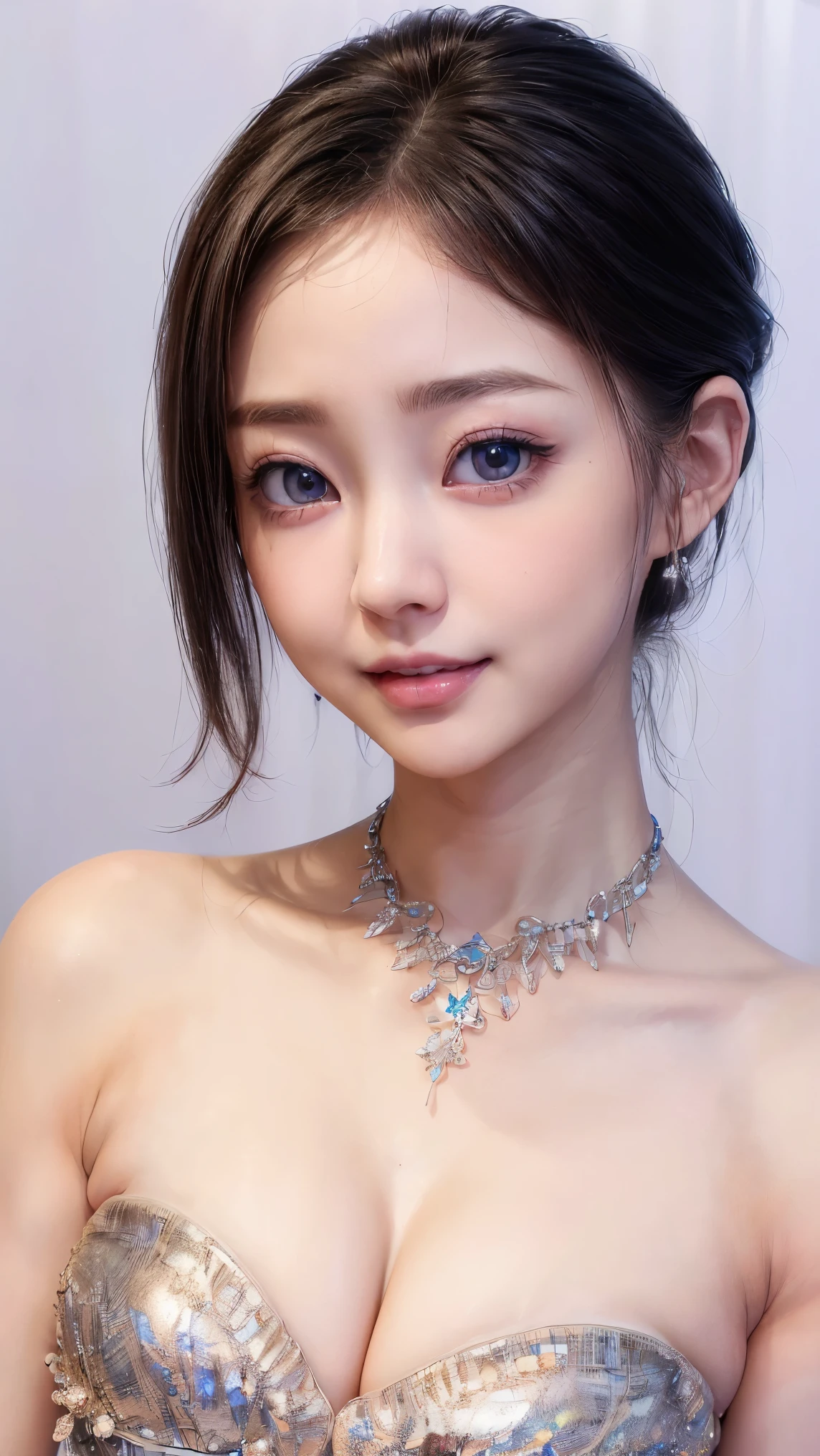(4k quality:1.3),(Highest quality:1.3),(Whitening:1.4),(Baby Face,Girl:1.3),(The best beauty:1.5),rich,Upper Body,smile,(Strapless bejeweled dress:1.3),(Different dimension:1.6),Overflowing breasts,(jewelry),Captivate a man,Cleavage,(Super Celebrities:1.5),(Supermodel:1.4),(Whitening:1.2),(Tight waist:1.4),(Night viewの良いホテル:1.1),(luxury:1.2),(Arisa Hanyu:1.5),(anorexia:1.4),(Night view:1.3),(Face close-up),Catchlight,(Child's face:1.6),(smile:1.1),(Light blue hair:1.3),(Half Up Hair:1.3),(Light blue eyes:1.4),(2D cuteness:1.5),(Cute Makeup),Beautiful fingertips,(Sexy and cute:1.6),(Luxury hotel:1.6),(White Gal:1.6),(Transparent white skin:1.4),(albino:1.5),(Lighting hits the subject:1.3)