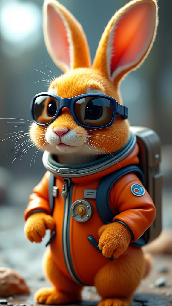 Image of a referral discount offer with a picture of a bright orange hare as if it were an airplane pilot with aviator glasses and an astronaut uniform, cute and realistic