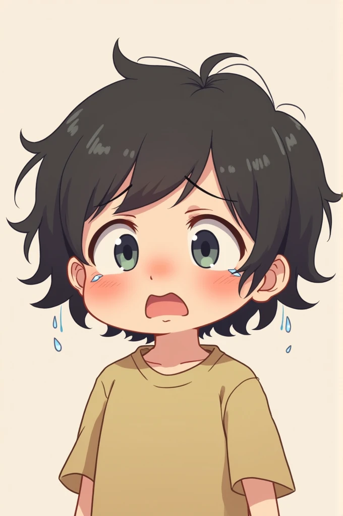 Cartoon cute short haired girl crying 