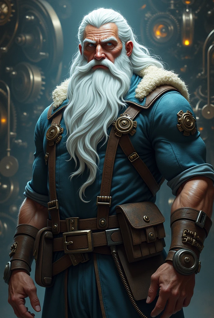 tall bearded engineer man with white light eyes