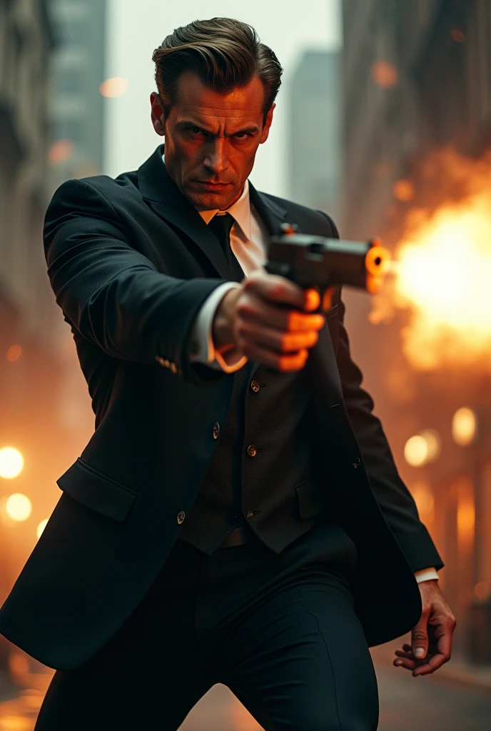 Ek 3 handsome man black dress mai hai hath Mai pistol hai fire kar rha hai opponents pe or title mai likhdo echoflux