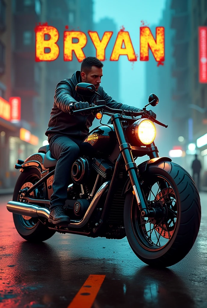 Create the name Bryan on a picture with a motorcycle 