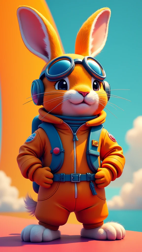 image of referral discount offer with image of bright orange hare as if it were an airplane pilot with aviator glasses and astronaut uniform