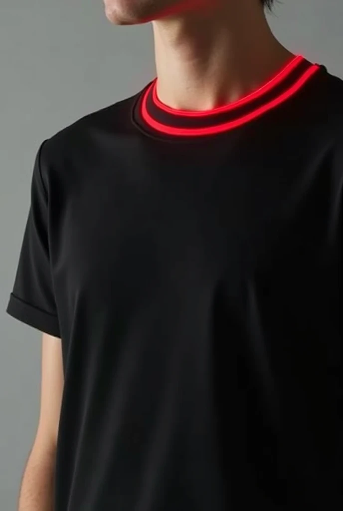 Half neck t-shirt with full black color and add two red color line in neck