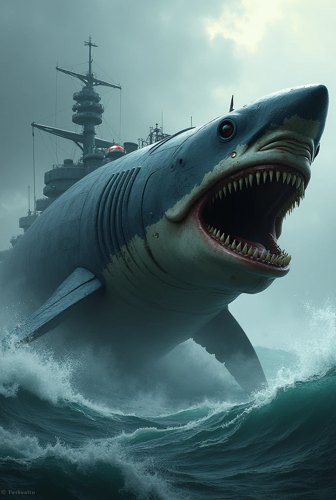 Ship or shark mix
images combine to like monster