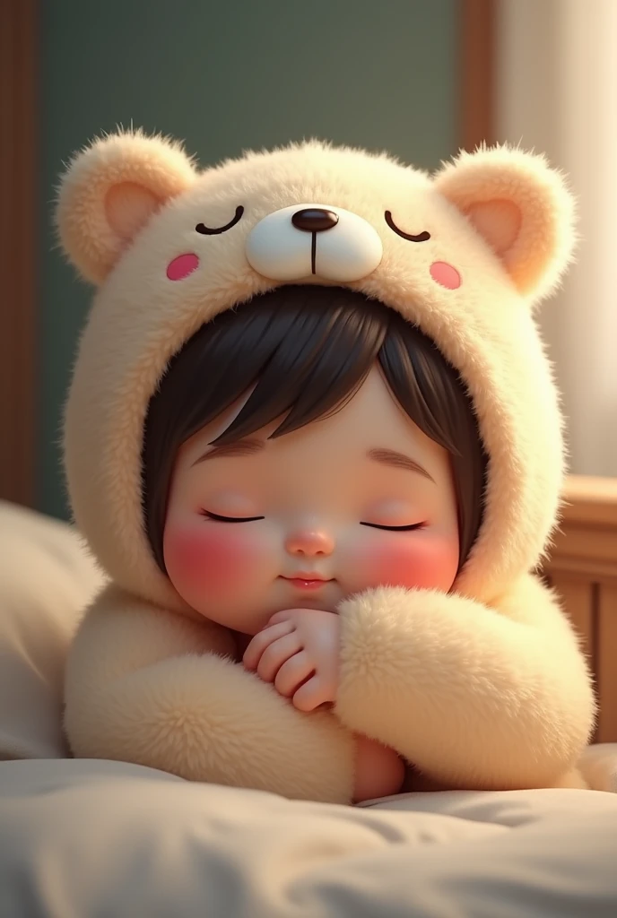 (girl),(()) ,3d images ,Highest quality 8K ,Chubby body shape,((Very fat)),Pink cheeks,podgy,Good mood, very happy,Gym is good,((Sleeping.)),((sleep)),((Close your eyes.)),Put on a stuffed animal costume,Balanced lighting,blurred background,Middle of the picture