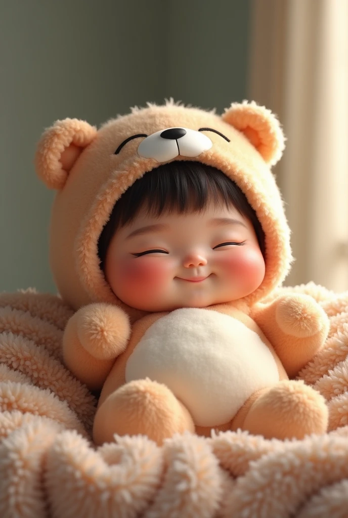 (girl),(()) ,3d images ,Highest quality 8K ,Chubby body shape,((Very fat)),Pink cheeks,podgy,Good mood, very happy,Gym is good,((Sleeping.)),((sleep)),((Close your eyes.)),Put on a stuffed animal costume,Balanced lighting,blurred background,Middle of the picture