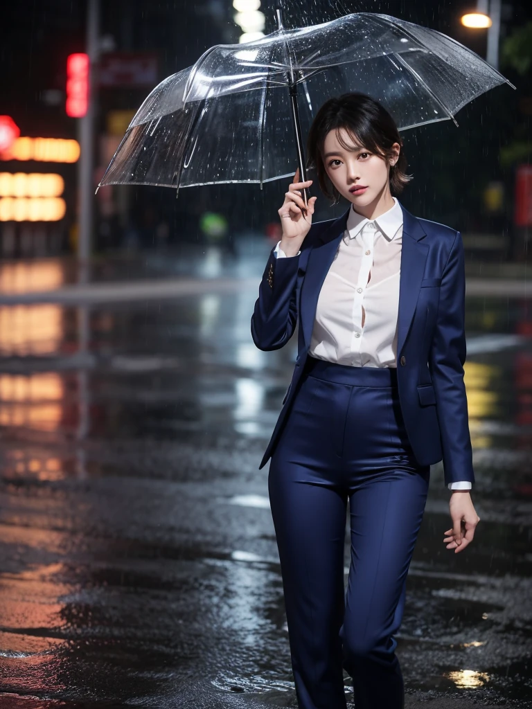 exy pose、Hair getting wet in the rain、Mr.々Hair style、Short Hair、Transparent shirt、Beautiful woman getting wet in the rain、typhoon、Get wet without an umbrella、Beautiful woman in the rain、雨で濡れたBeautyOL、Detailed face、Realistic、beautiful girl、Beauty、Office Lady Uniform、beauty、Beautiful woman、Narrow waist、Handsome woman、Tight pants look、Colorful suit、Sexy pose、Tight suit pants、Suit wet in the rain、Wet shirt、See-through shirt、