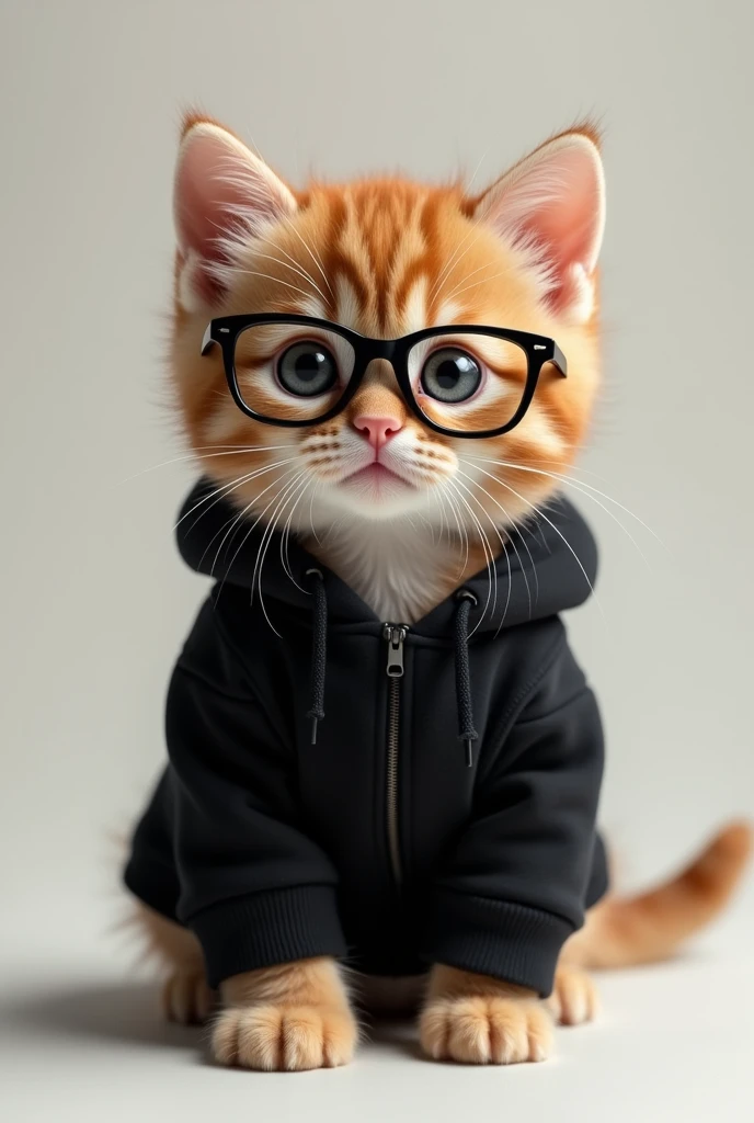 Kitten wearing black margo glasses and black sweatshirt
