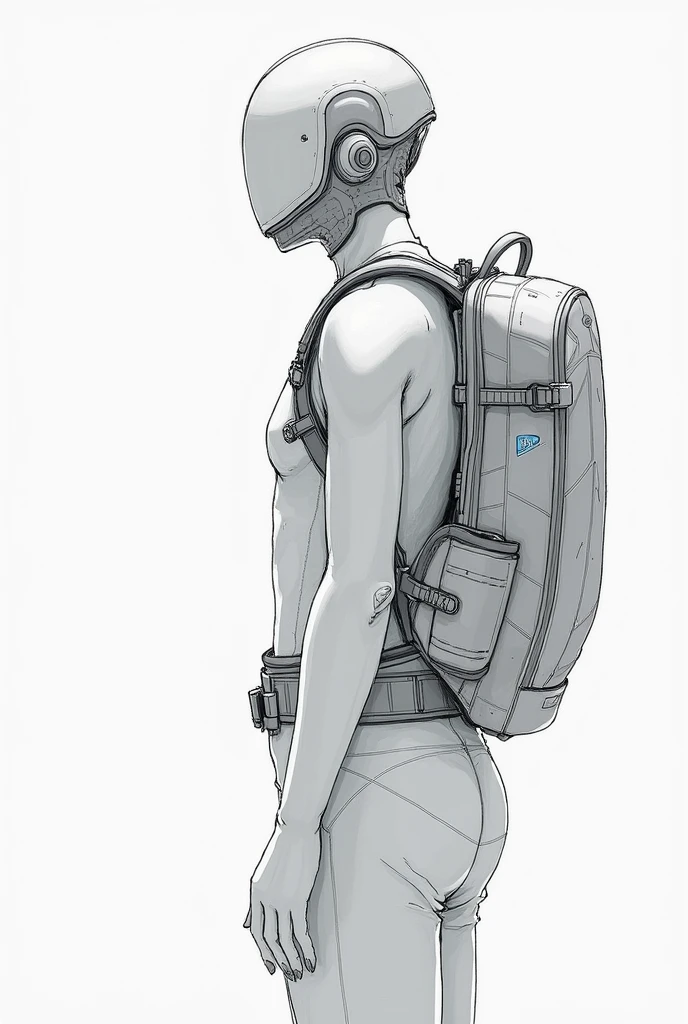 A SKETCH WITH LAPIS OF A TRANSFORMABLE MULTIFUNCTIONAL BACKPACK WITH INTERNAL LED LIGHT, head on 

