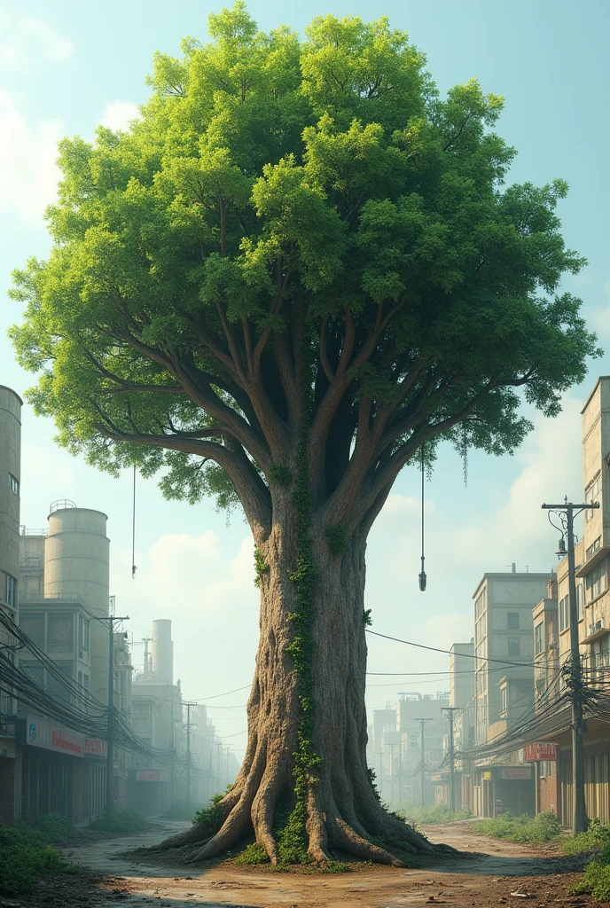 image of a tree which is rotting on one side where there is pollution while on other side of it green
And there are pollution control steps