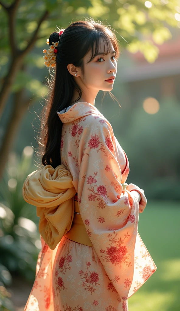 最high quality、high quality、Best image quality、8k、最High resolution、High resolution、最high quality、masterpiece、RAW Photos、whole body写真、Detailed and realistic human body、Detailed and realistic skin、Realistic face in every detail、Detailed and realistic eyes、Detailed and realistic lips、Detailed and realistic teeth、Detailed and realistic ears、Detailed and realistic hair、Realistic reproduction of every detail、Realistic fingers in every detail、(Perfect and beautiful hands、thumb1reference4)、Realistic feet down to the last detail、((Beautiful Japanese Mature))、(Japanese Model)、((Two beautiful girls))、(Black Hair)、(Straight hair)、((whole body))、(Slim and perfect figure)、(whole body光沢肌、Fair skin)、Soft natural light、wood々Sunlight shining through、Wind、(country、geisha、kimono、short-sleeved kimono、yukata、Japanese tradition、Samurai residence、Japanese garden、((カラフルな花柄のkimono))、((Standing naturally in the garden(Poses to make your thighs look beautiful))、((Sexy panties visible between her thighs))、(japanese news caster)、(japanese news caster)
