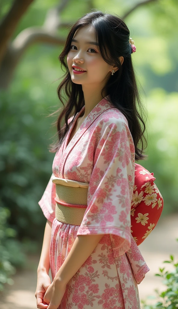 最high quality、high quality、Best image quality、8k、最High resolution、High resolution、最high quality、masterpiece、RAW Photos、whole body写真、Detailed and realistic human body、Detailed and realistic skin、Realistic face in every detail、Detailed and realistic eyes、Detailed and realistic lips、Detailed and realistic teeth、Detailed and realistic ears、Detailed and realistic hair、Realistic reproduction of every detail、Realistic fingers in every detail、(Perfect and beautiful hands、thumb１reference４)、Realistic feet down to the last detail、((Beautiful Japanese Mature))、(Japanese Model)、((Two beautiful girls))、(Black Hair)、(Straight hair)、((whole body))、(Slim and perfect figure)、(whole body光沢肌、Fair skin)、Soft natural light、wood々Sunlight shining through、Wind、(country、geisha、kimono、short-sleeved kimono、yukata、Japanese tradition、Samurai residence、Japanese garden、((カラフルな花柄のkimono))、((Standing naturally in the garden(Poses to make your thighs look beautiful))、((Sexy panties visible between her thighs))、(japanese news caster)、(japanese news caster)