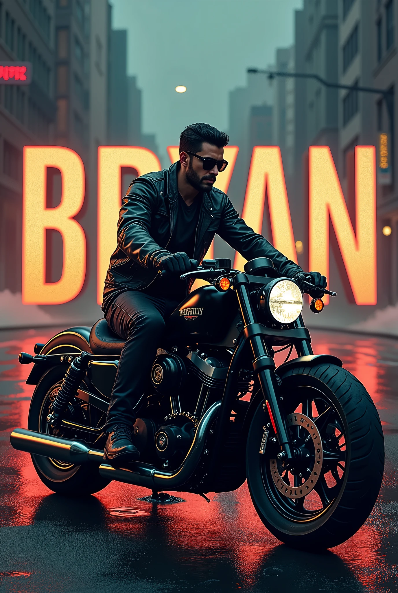 Create the name Bryan on a picture with a motorcycle 