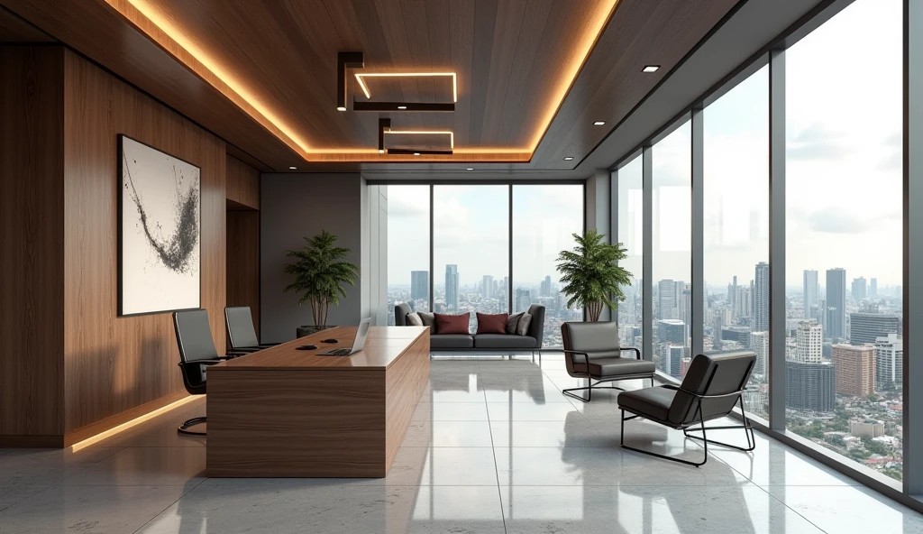 Interior design , lawyer&#39;s room , in commercial building , with modern, planned and minimalist furniture in the northeast of Brazil , ultra realisitic , ultra-realistic render , 4 K , 16:9