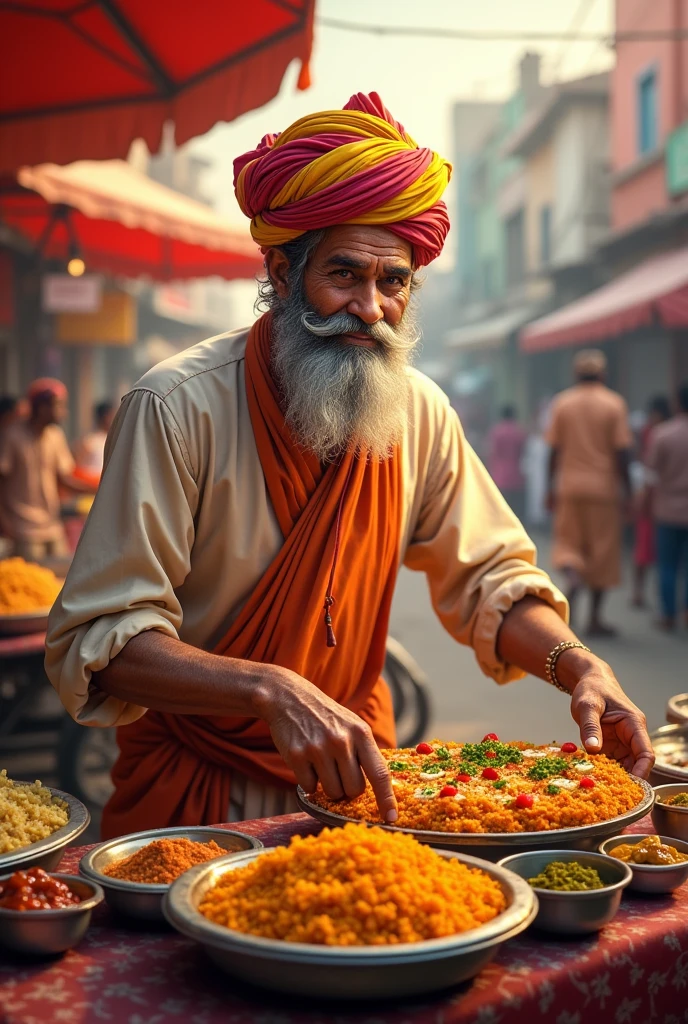 Create a image of this person as a bhelpuri vendor: https://www.instagramart.featuring/anant_lakhotiya?igsh=MWxzc3E4ZThrb2VhYw==