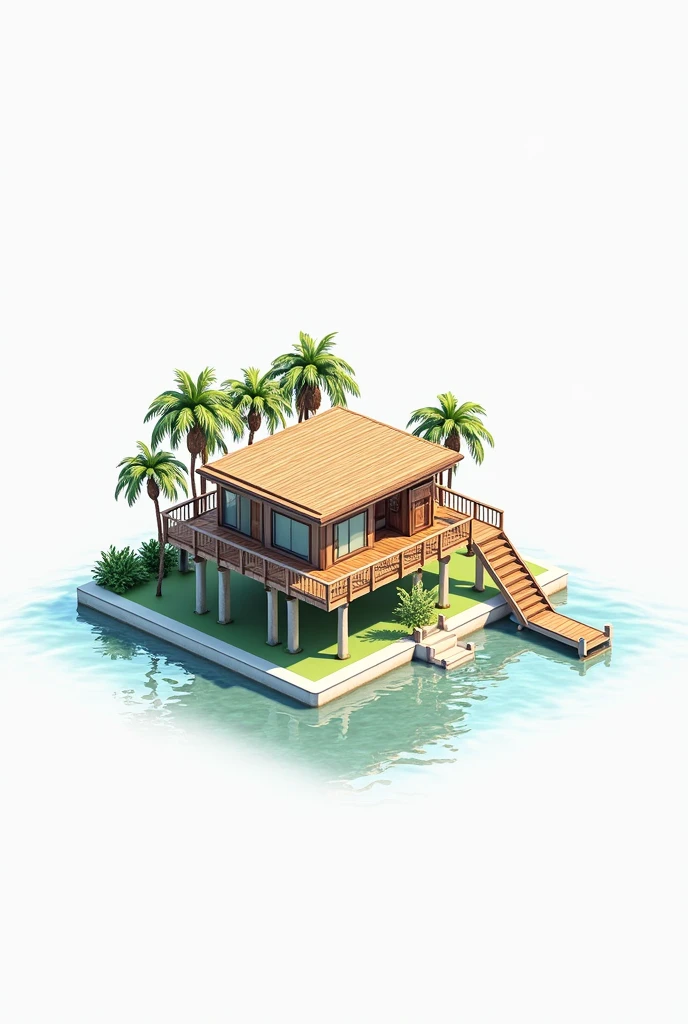 Architectural isometric of a stilt house built on water