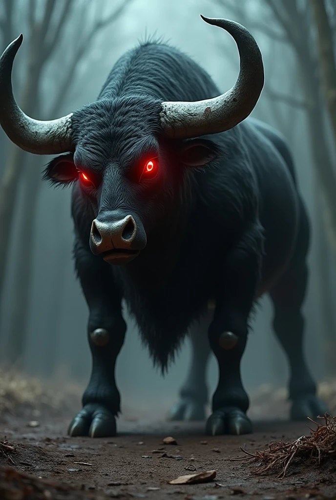 Very scary bull with red eyes