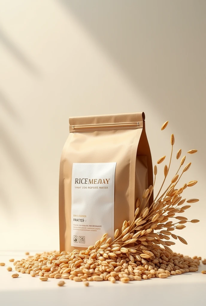 create a rice coffee in a package
with a lot of rice on side