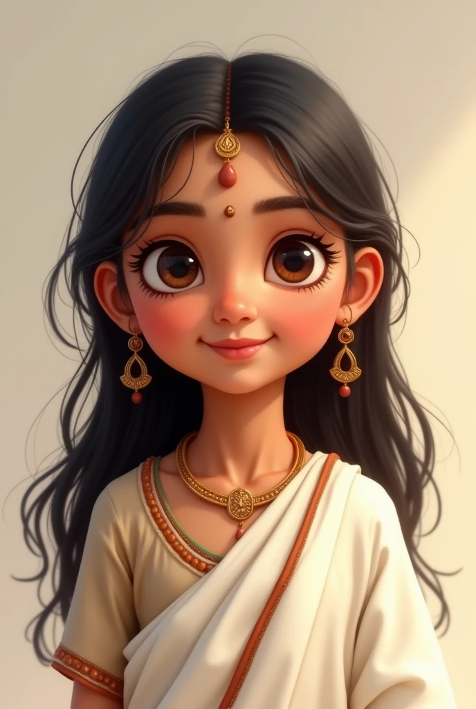 A  cute Indian girl in white , brown colour
