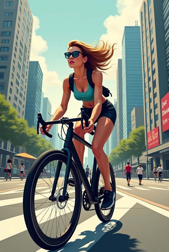 She is riding a bike