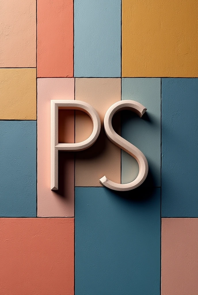 Clothing brand logo "ps" with raised letters without texture with patchwork background