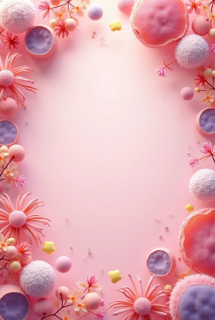 A simple, beautiful, cute, pink book cover for eukaryotic cells , a small space for book name in the middle , hd 