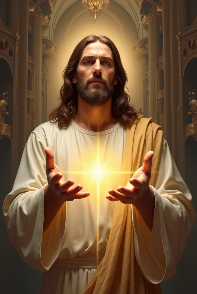 Jesus Christ, guiding light, blessings hands, Church background