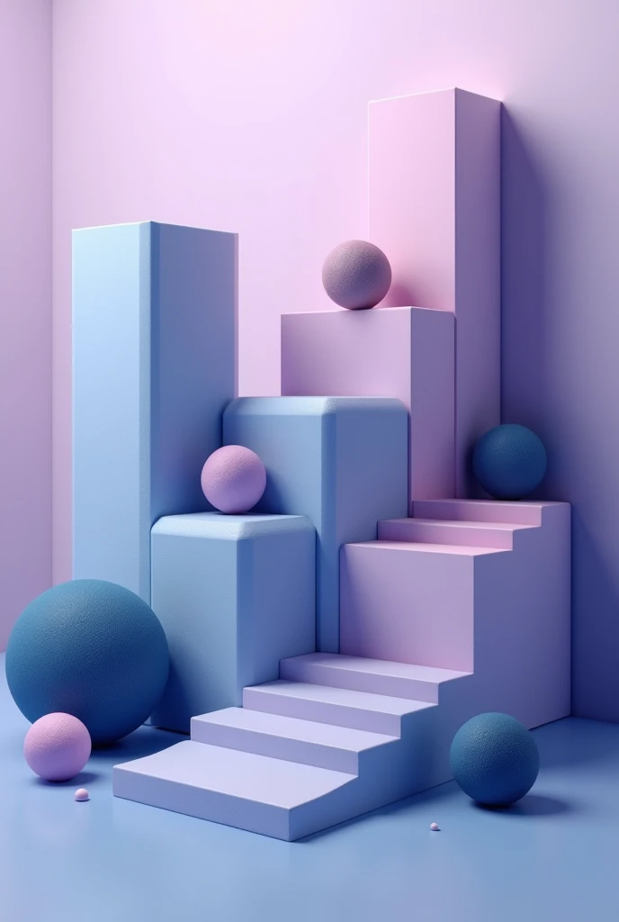create an abstract image with 2D geometric shapes with lilac colors, blue and dark blue