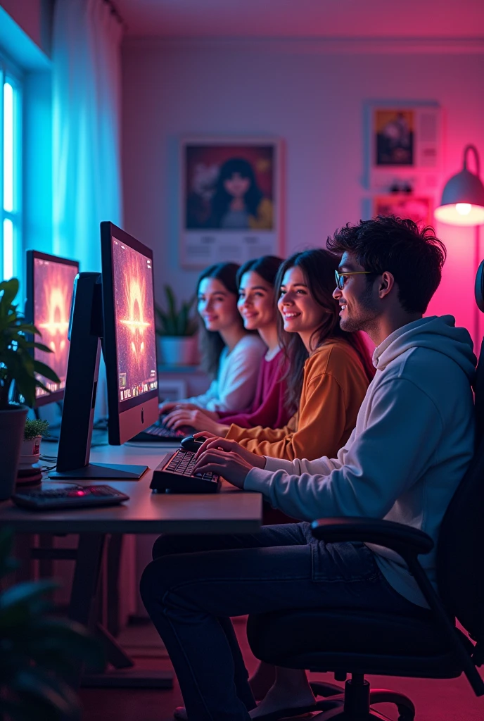 a 4 person playing current games on the computer