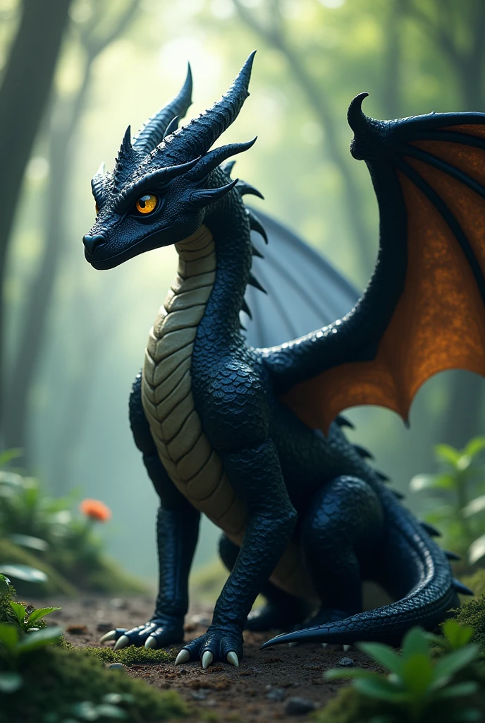 A black dragon with no teeth and friendly