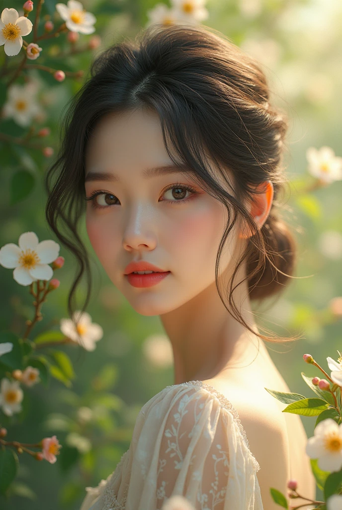 Cute and beautiful korean girl esthetic in the nature