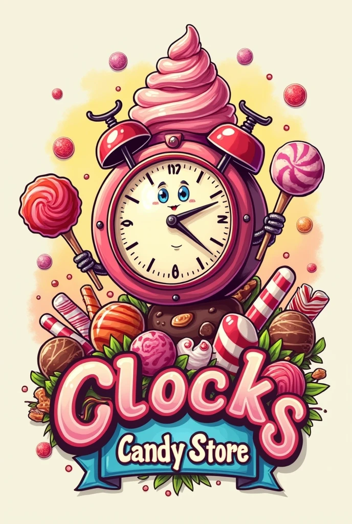 create a candy store logo called “clocks candy store”