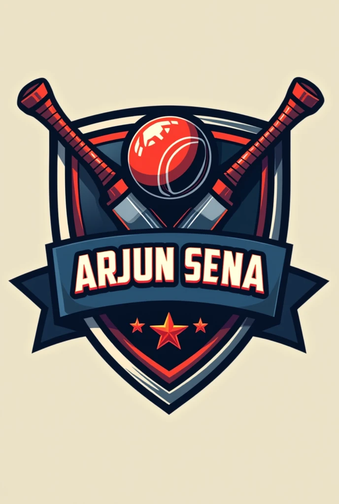 Crete logo for Cricket team name ARJUN SENA include shield, ball, bat , arrow