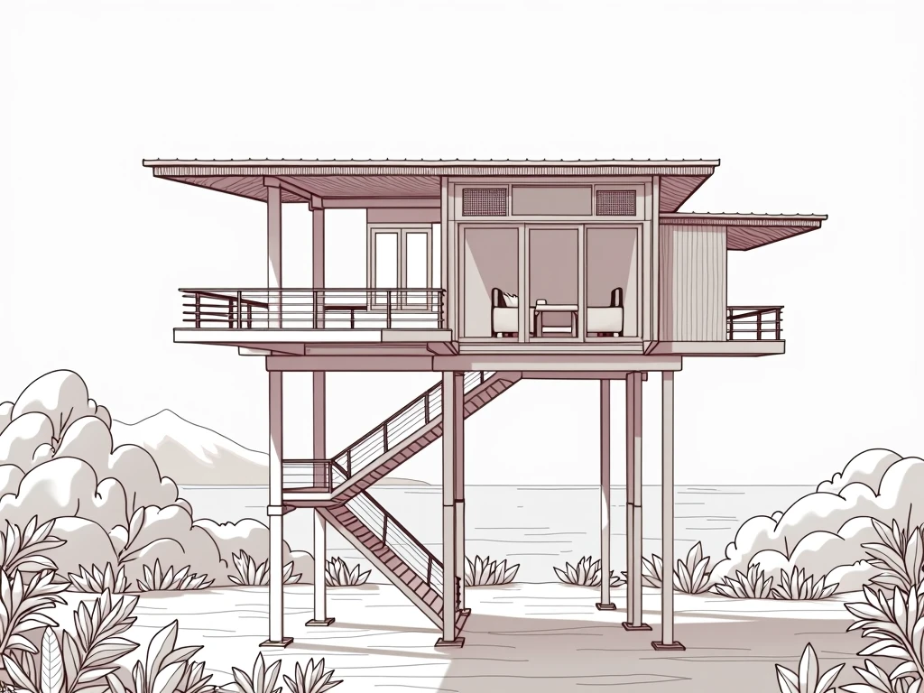 Architectural isometric of a stilt house