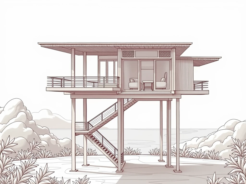Architectural isometric of a stilt house