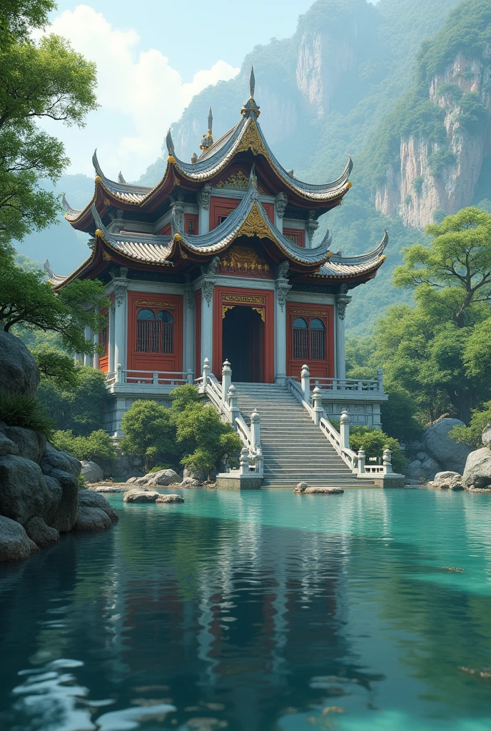 Make such a bank of a river that there is a temple on the bank