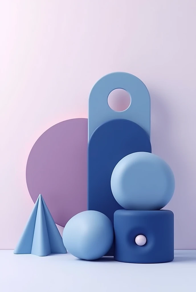 create an abstract image with flat geometric shapes in lilac colors, blue and dark blue