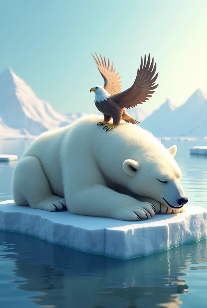 3. A polar bear lying on an iceberg, with an eagle perched on his chest: It represents the healing fatigue that closes wounds and the importance of relaxation and self-care..