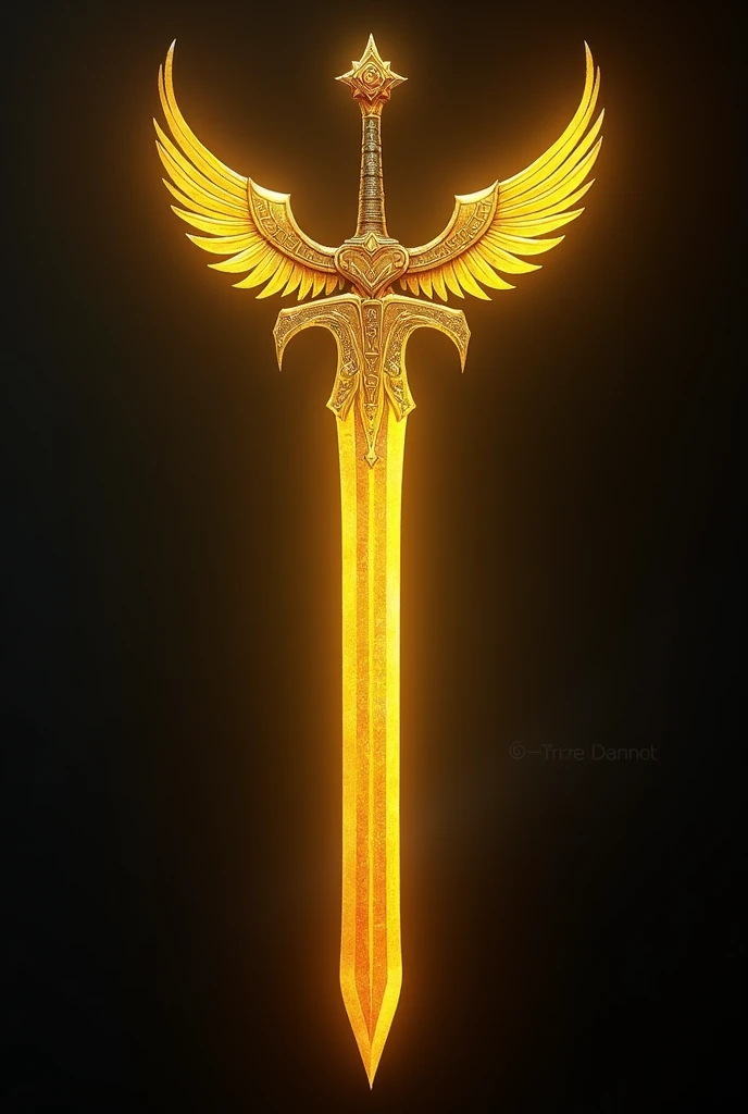 Golden and yellow sword with symbols of wings of a griffin