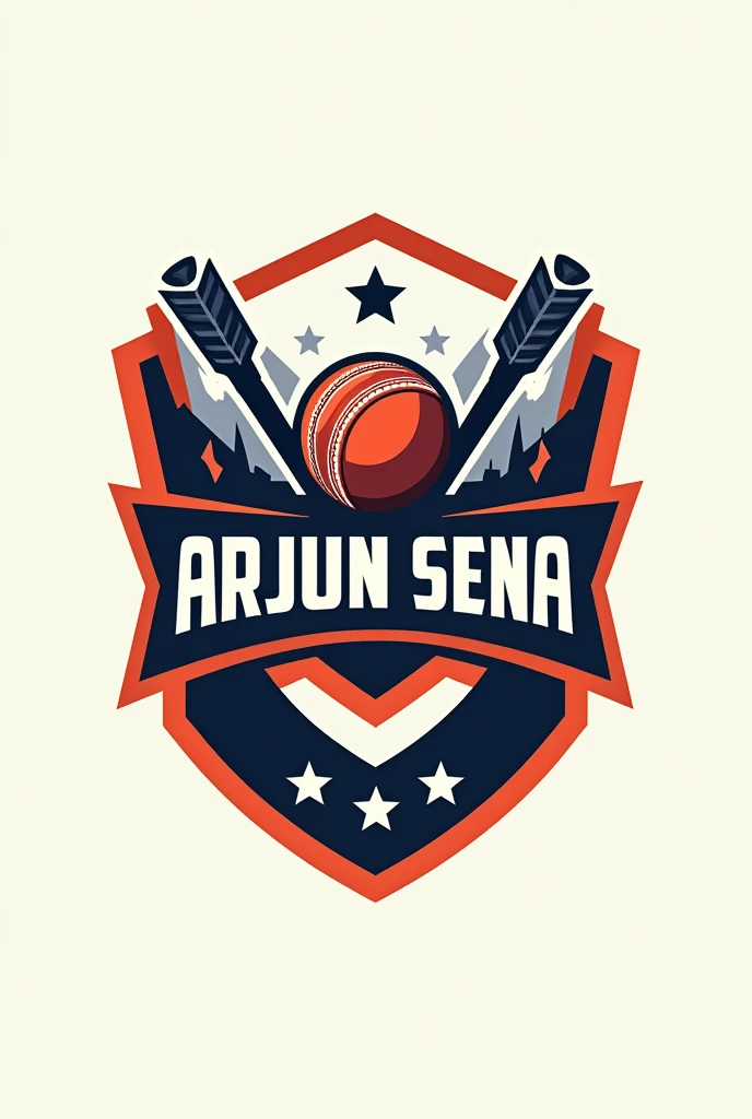 Crete logo for Cricket team name ARJUN SENA include shield, ball, bat , arrow