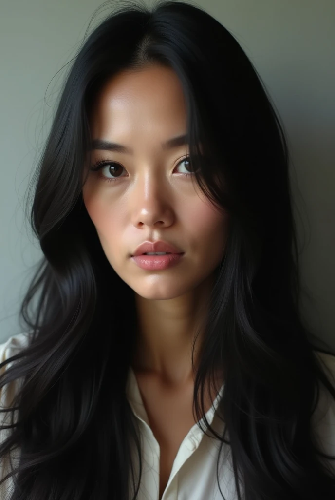 My mother has long, shiny black hair.. Eyes that speak
