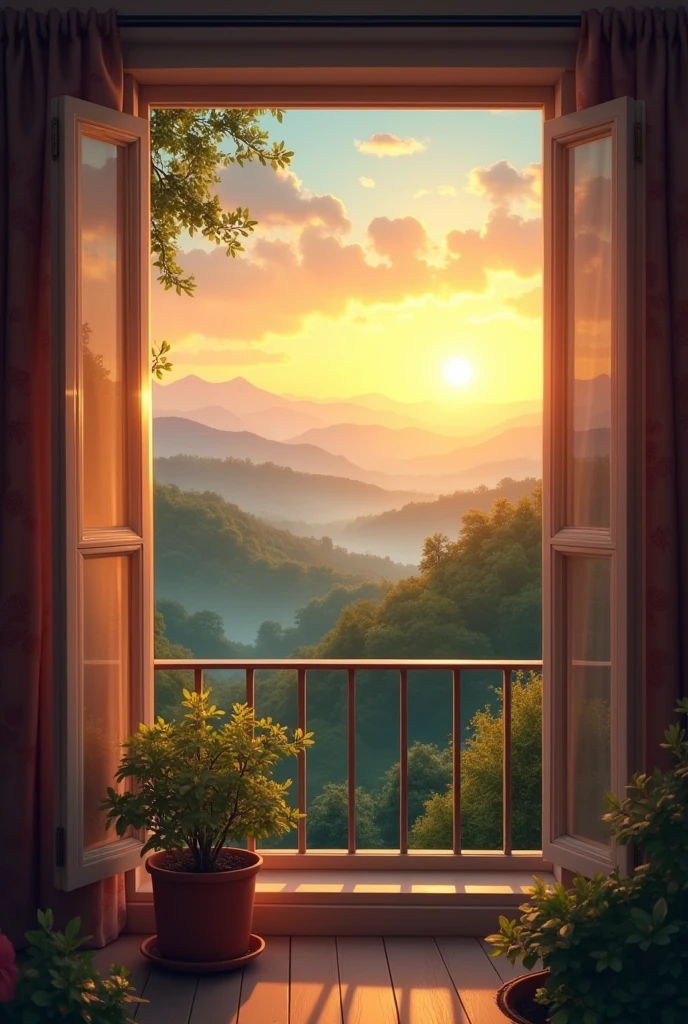 Morning sun rise view from window balcony, hope faithful morning