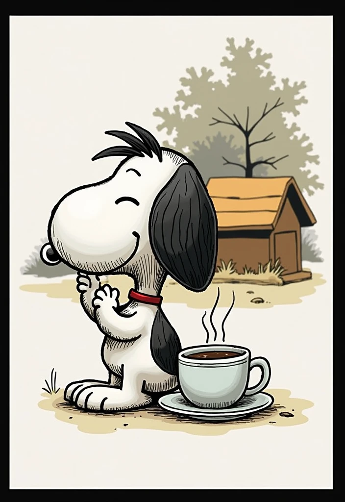snoopy character drinking a cup of coffee